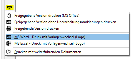 Druck mit Vorlagenwechsel - MenÃ¼