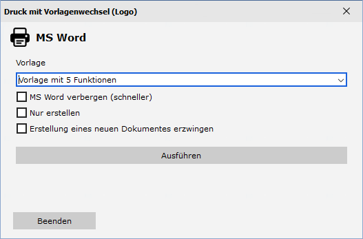 Druck mit Vorlagenwechsel - MS Word