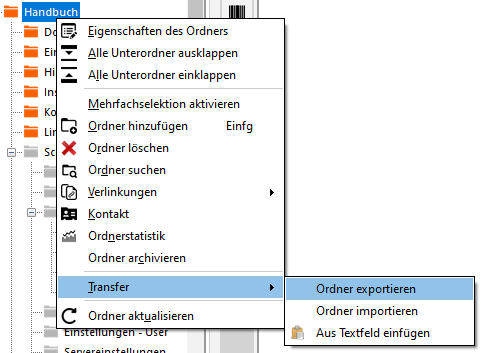 Ordner exportieren - MenÃ¼