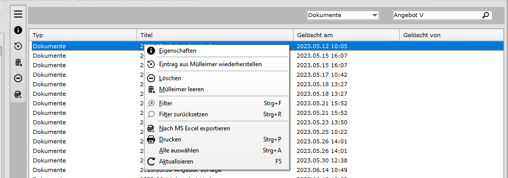 System - Ãbersicht - Papierkorb