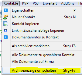 Kontakte im HauptmenÃ¼