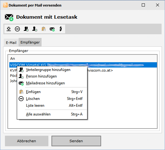 Dokument per Mail versenden - EmpfÃ¤nger