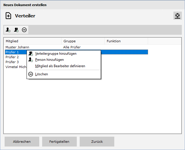 Neues Dokument erstellen - Verteiler