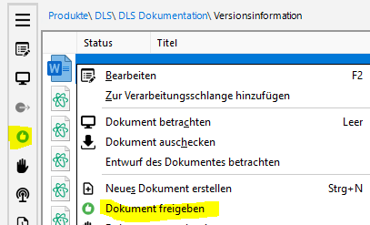 Dokument freigeben - MenÃ¼