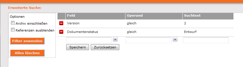 Webinterface - Erweiterte Suche 2