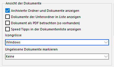 Einstellungen - Dokumente - Ansicht der Dokumente