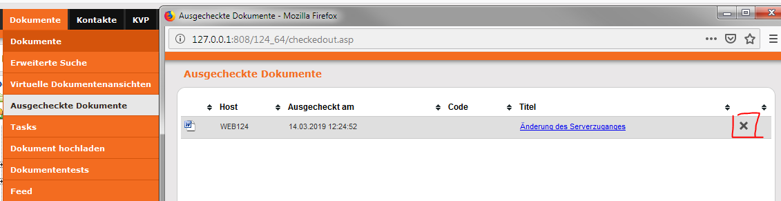 Webinterface - Ausgecheckte Dokumente