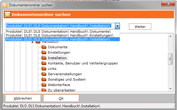 Dokumentenordner suchen