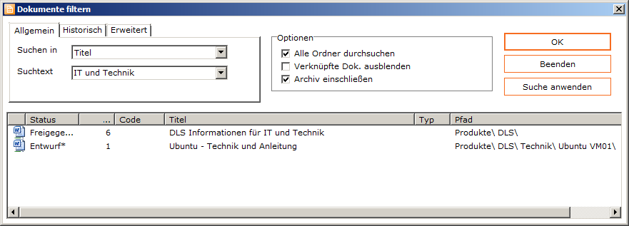 Suche - neuer Aufbau