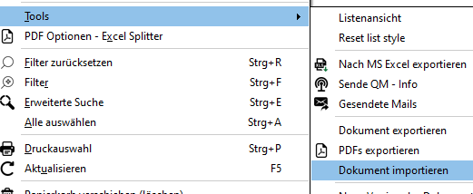 Dokument Ã¼ber bestehendes importieren