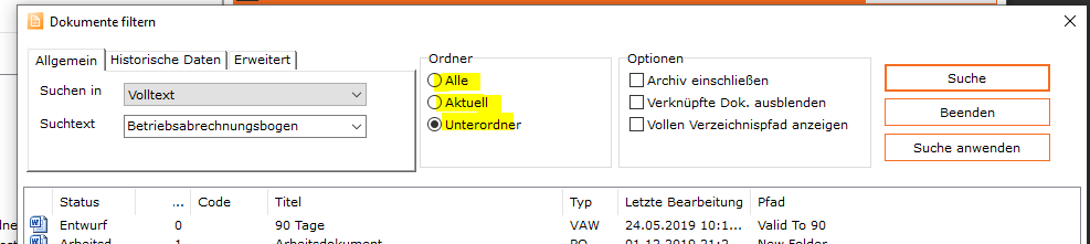 Suche - Ordnerauswahl
