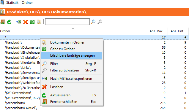 Ordner - Statistik - Ordner lÃ¶schen