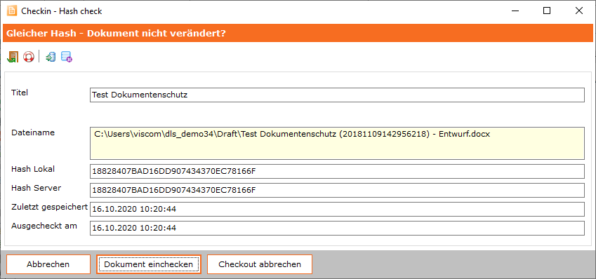 Checkin - gleicher Hash