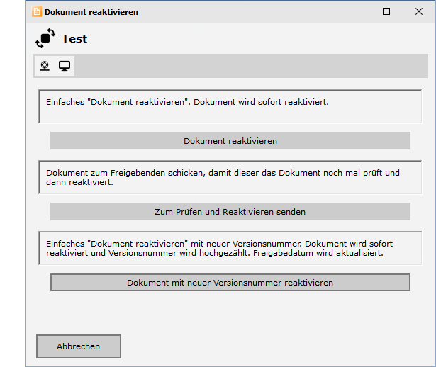 Dokument reaktivieren - Neue Versionsnummer