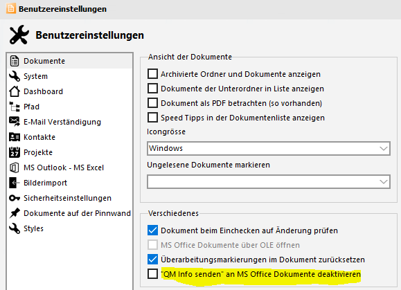 QM Info senden - User deaktivieren