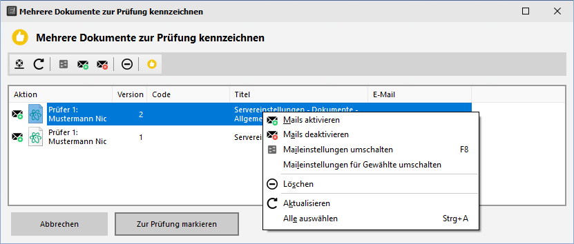 Mehrere Dokumente zur PrÃ¼fung markieren