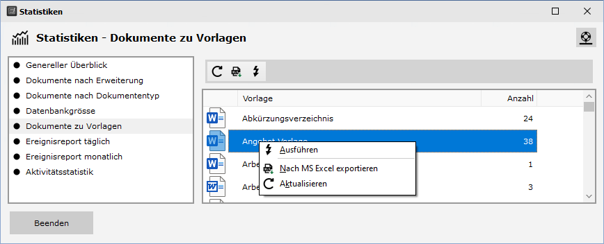 Statistiken -Dokumenten zur Vorlage