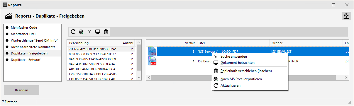 Reports - Duplikate Freigegeben
