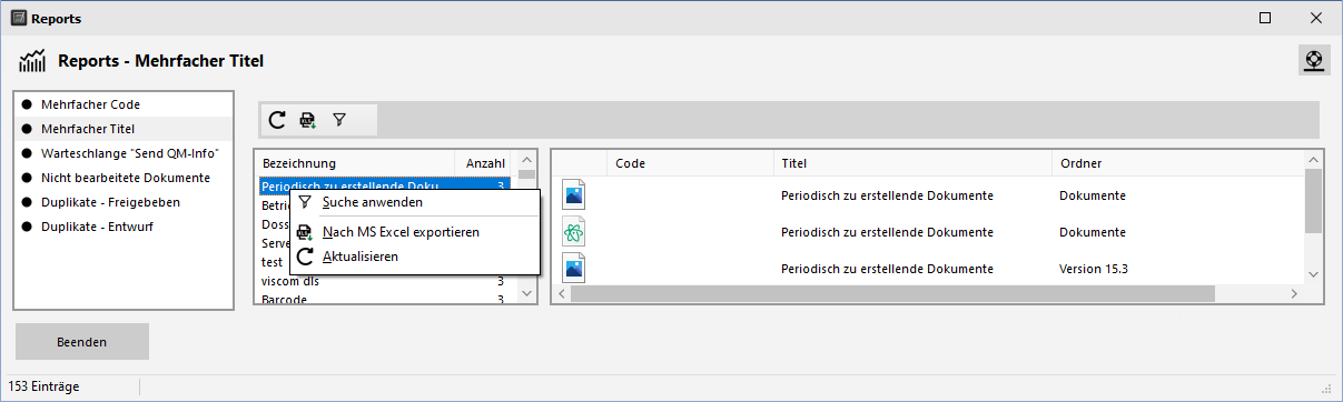 Reports - Mehrfacher Titel