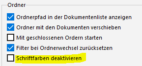 Einstellungen Ordner - Schriftfarben deaktivieren