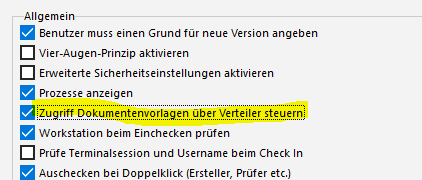 Servereinstellungen - Zugriff Dokumentenvorlagen Ã¼ber Verteiler steuern