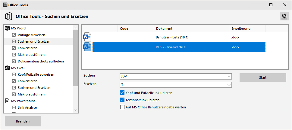 MS Office Tools - Word - Suchen und Ersetzen