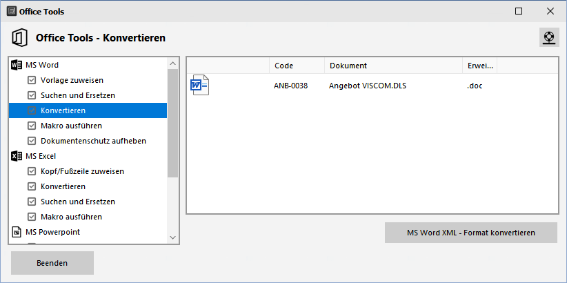 MS Office Tools - Word - Konvertieren