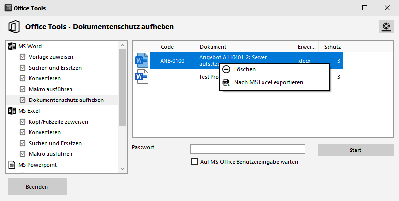 MS Office Tools - Word - Schutz