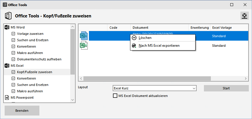 MS Office Tools - Excel - Vorlage