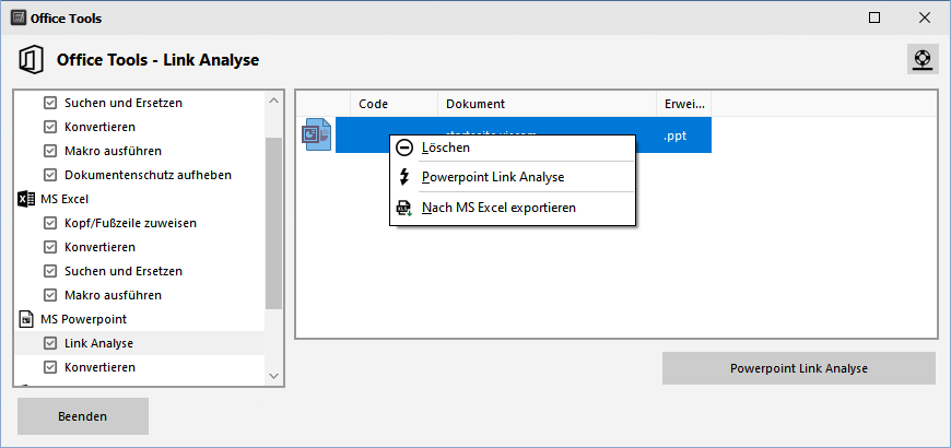 MS Office Tools - Powerpoint - Link Analyse