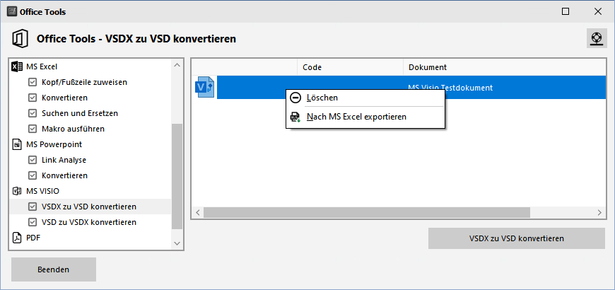 MS Office Tools - Visio- Konvertieren