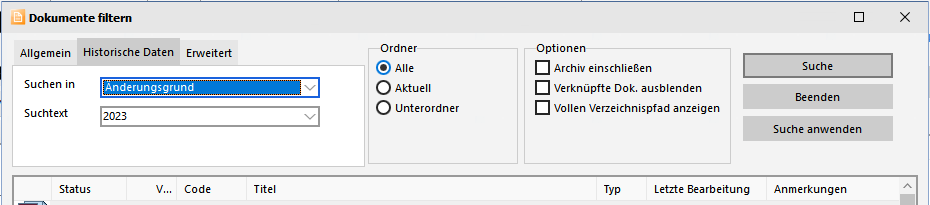 Dokumente Suchen - Historisch