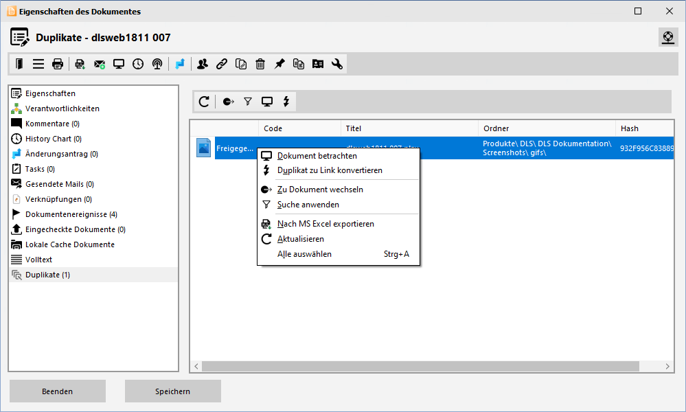 Dokumenteneigenschaften - Duplikate
