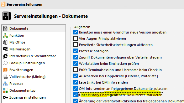 History Chart - Servereinstellungen