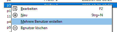 Mehrere Benutzer erstellen - MenÃ¼
