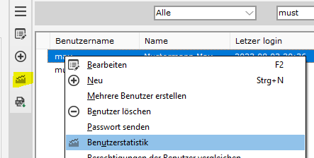 Benutzerstatisiken - MenÃ¼