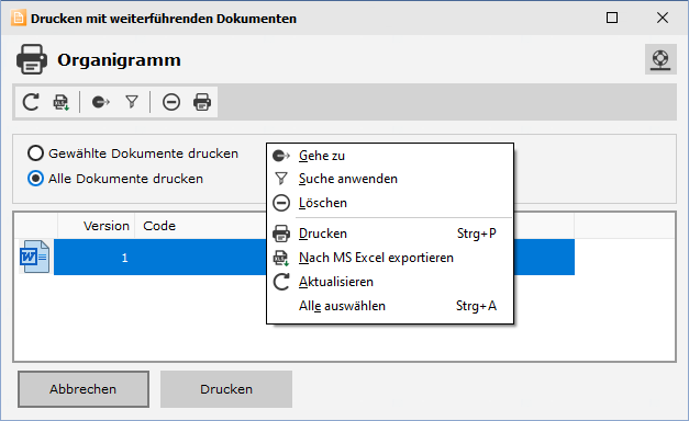 Drucken mit weiterfÃ¼hrenden Dokumenten - Fenster