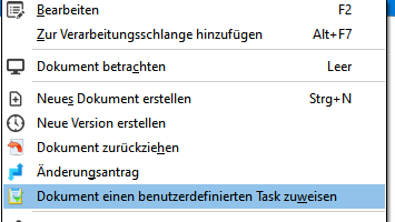 Benutzerdefinierte Dokumententasks - Popup