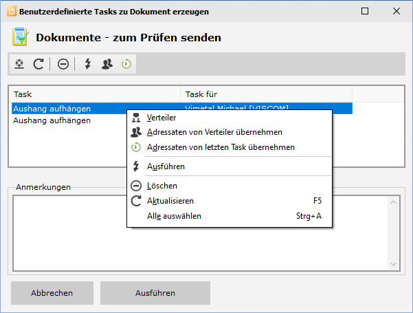 Benutzerdefinierte Dokumententasks - Dokumente   - Erstellen