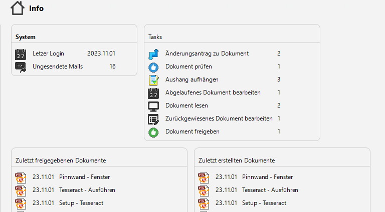 Dashbord mit Icons
