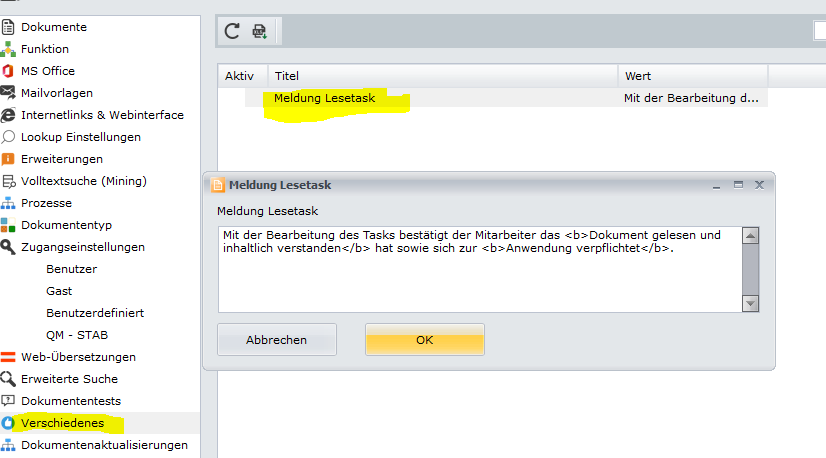 Lesetasks - Servereinstellungen