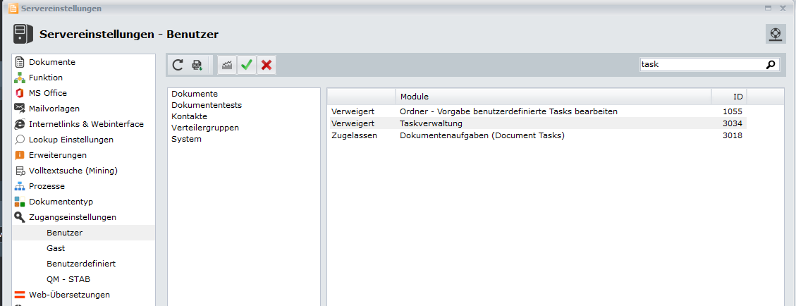 Sicherheitseinstellungen - Taskmanagement