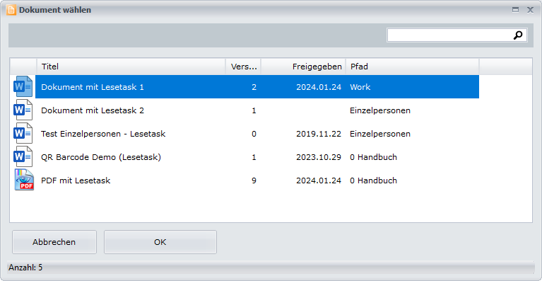Dokument wÃ¤hlen mit Pfadanzeige