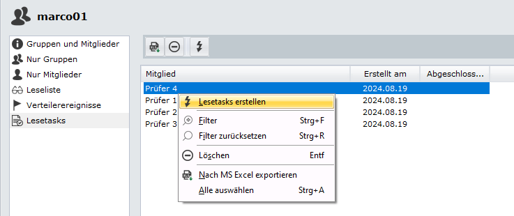 Lesetasks - Erstellen Ã¼ber Verteiler