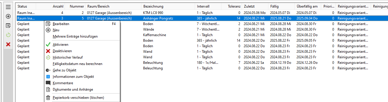 Reinigungsplan - Liste 1