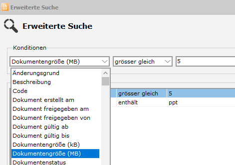Erweiterte Suche - GrÃ¶Ãe
