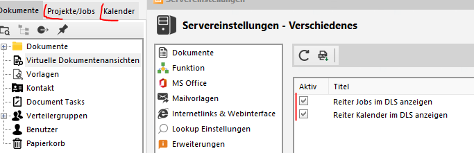 Servereinstellungen - Reiter