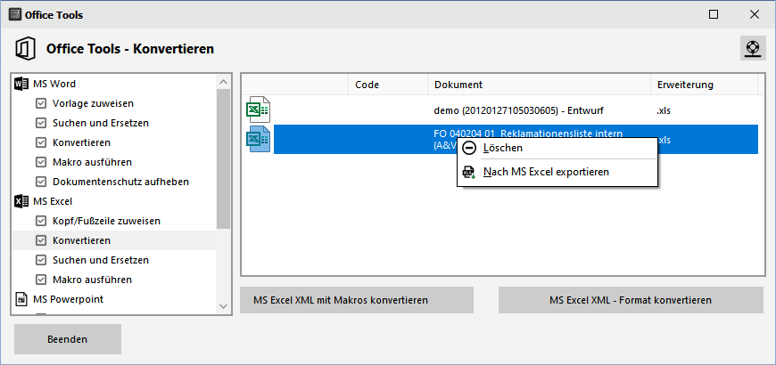 MS Office Tools - Excel - Konvertieren