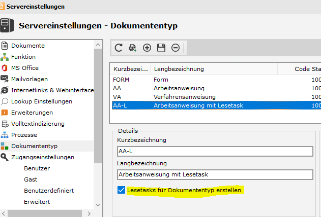 Lesetasks03 - Servereinstellungen - Dokumententyp